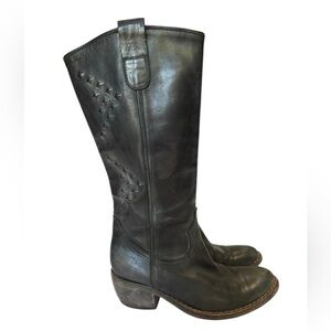 Vintage Italian Black Leather Studded Western Riding Boots Women’s Size 6.5